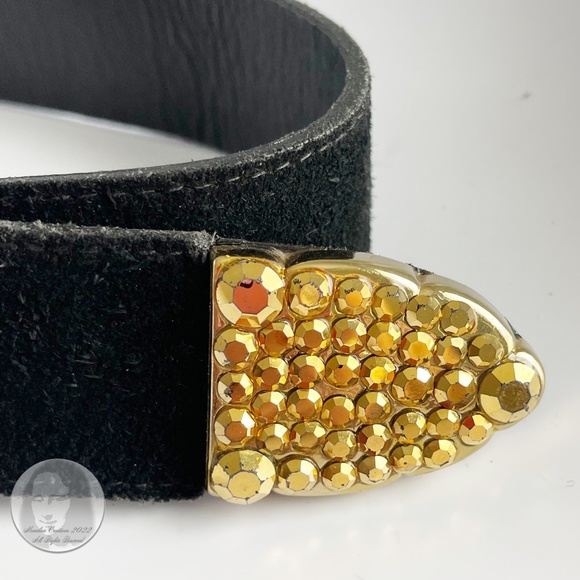 Michael Morrison Belt Embellished Gold Rhinestones Black Suede Leather Vintage - Picture 11 of 12